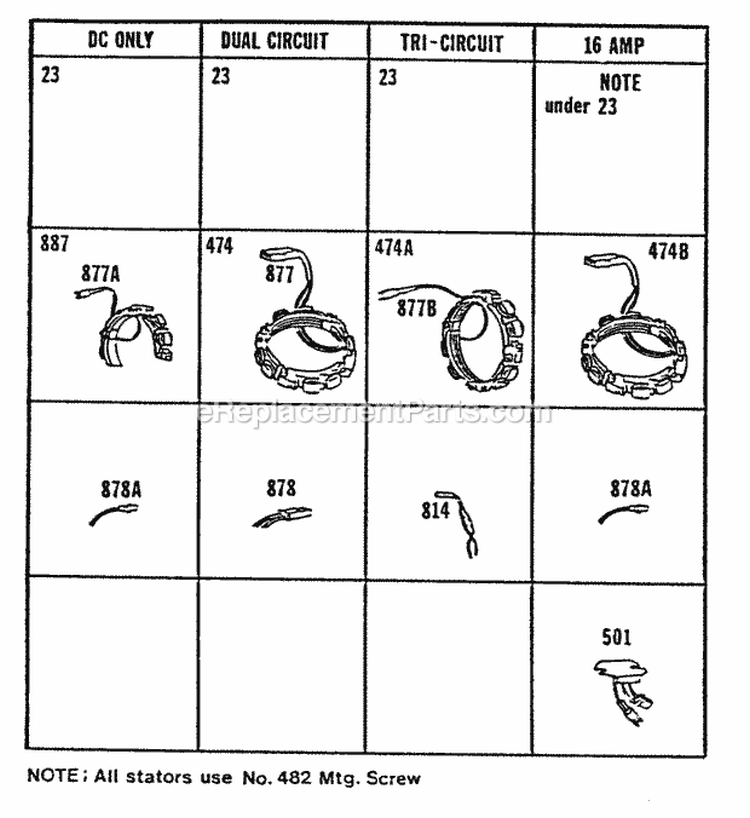 Alternator Chart Diagram and Parts List for 404707-0100-01  Briggs and Stratton Engine